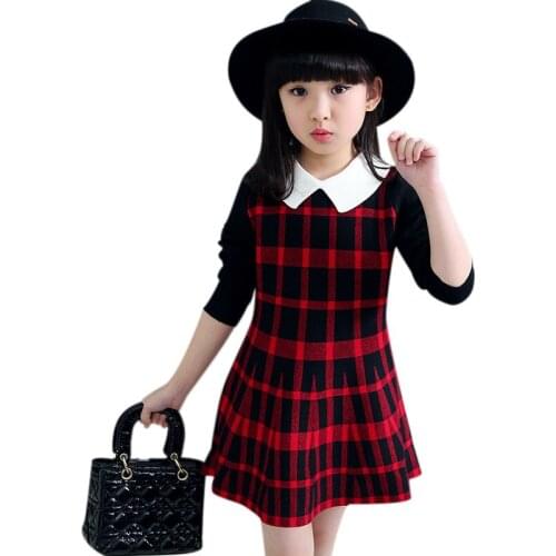 Kindstraum 2018 Spring & Autumn Children Plaid Dress Brand Girls Knitting Long Sleeve Wear Turn-down Callar Dress for Kids,RC725