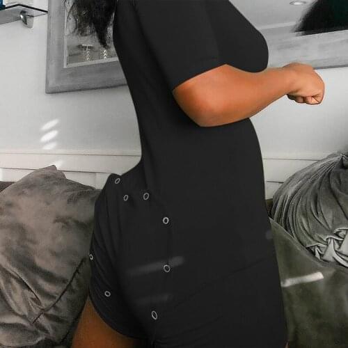 BKLD Womens Fall Fashion 2020 Round Neck Buttons Short Sleeve Sexy Sleep Romper Back Flap Streetwear High Waist Black Jumpsuit