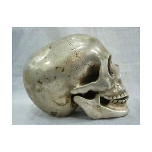 Copper Brass CHINESE crafts Asian Wonderful Tibetan Silver Skull deaths head netsuke sculpture