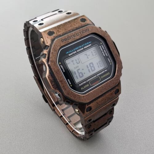 DW5600 Retro Copper Bronze Strap Set for DW5610/5600 Bronze-coloured Stainless Steel Watchband Case/Bezel with Tools Screws