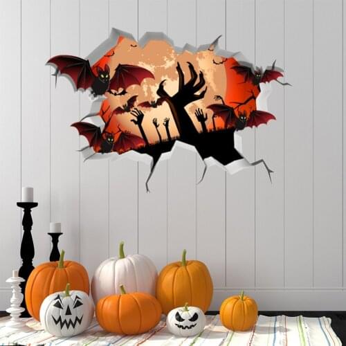 Wall Stickers Room Decoration Home Bedroom For Halloween 3D Ground Sticker Bat Pumpkin Decoration