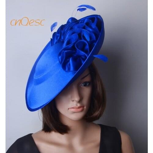 NEW Wholesale Elegant ARRIVAL! Royal blue Large Matte satin fascinator Formal hats four wedding Womens hat.FREE SHIPPING