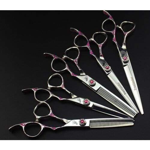 Pet grooming Cutting Scissors 440C PINK Plum handle Shears hair Hairdressing Barber Pet Scissors Human & Dogs & Cats