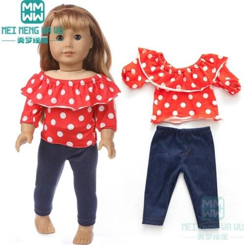Clothes for doll fit 45cm American doll accessories fashion Dot Chiffon T-Shirt + Casual Pants