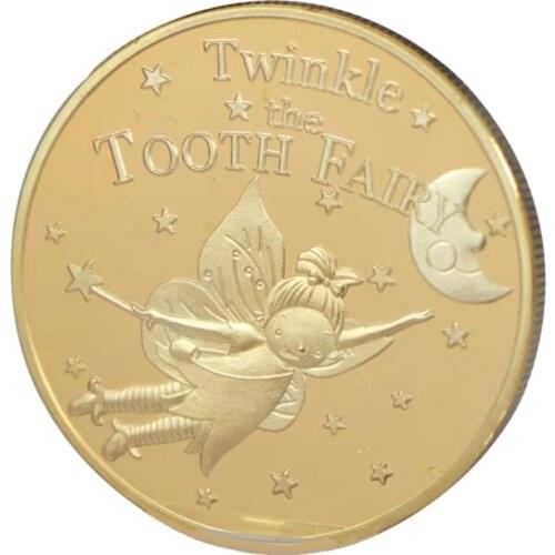 Gold Silver Plated Twinkle Tooth Fairy Coin Collection Souvenir Challenge Art Crafts Children Baby Teeth Growth Gifts