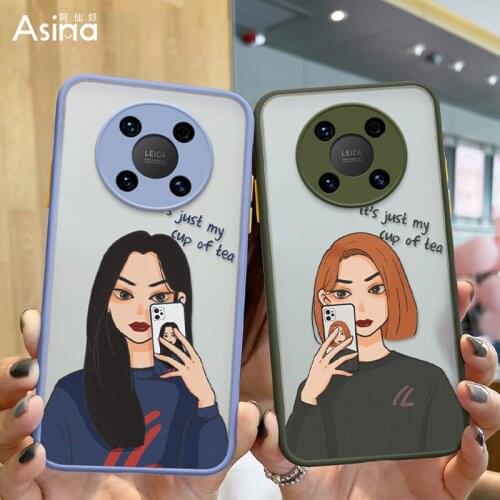 ASINA Transparent Matte Case for Huawei Mate 40 30 Pro Lite Ins Hot Cover Hard PC Bumper for Mate 20 Pro Fashion Funda Cool Girl