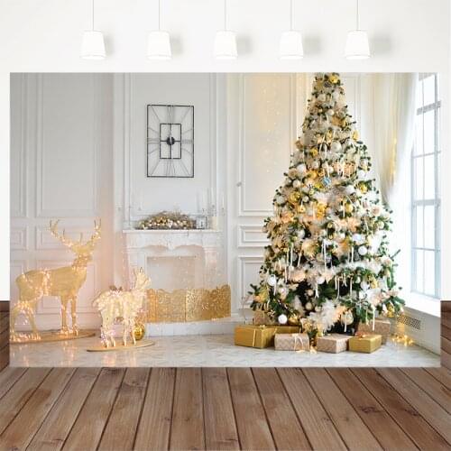 Christmas Photography Background Christmas Tree Gift Reindeer Kids Children Party Fireplace Backdrop Banner Studio Decoration