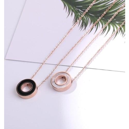 Rose gold color double-sided black circle pendant necklace women, stainless steel white necklaces pendants jewelry bijoux femme