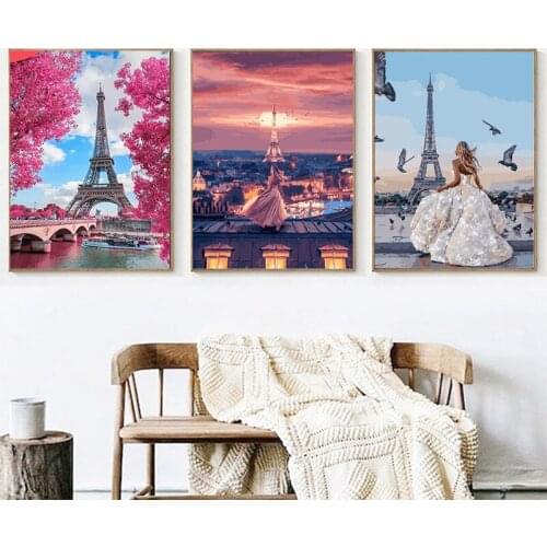 SDOYUNO 3PCS Oil Painting By Numbers Landscape DIY Home Decoration Unframe Acrylic Paint Pictures By Numbers City Handpainted