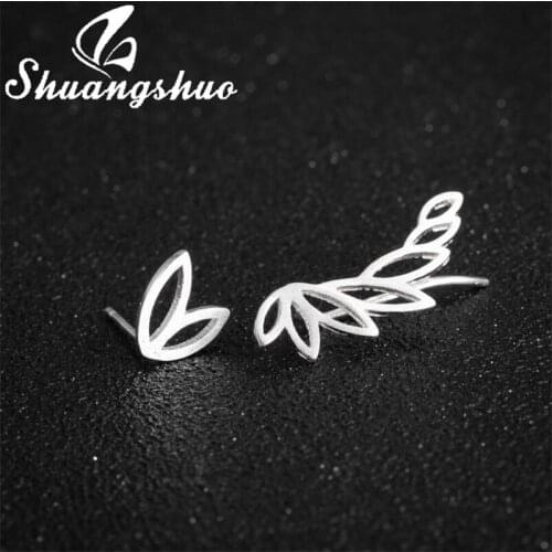 Shuangshuo Simple Creative Leaves Earring Tiny Branch Leaf Stud Earrings for Women Punk Cool Earrings Fashion Jewelry Brincos