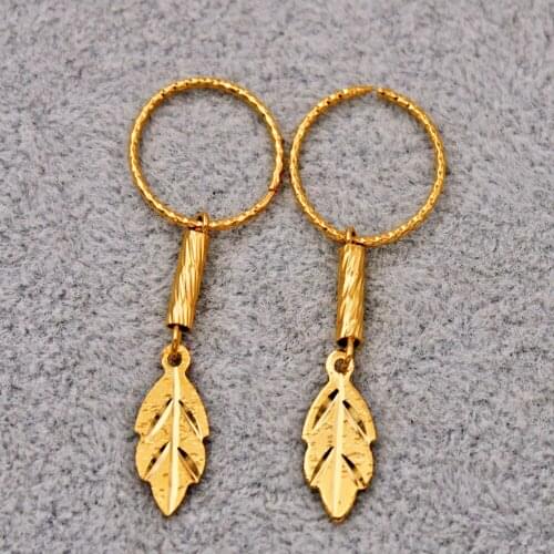 Trendy 18k Gold Copper Plated Dangle Drop Round Leaf Earrings For Women Girls Fashion Jewelry Accessories Wedding Party Gift