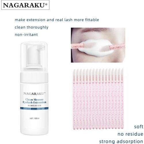 NAGARAKU Eyelash Extension Cleansing Mousse Shampoo Foam Pro Eyelash Cleaner bubble 100ml with brush non-irritation fast clean