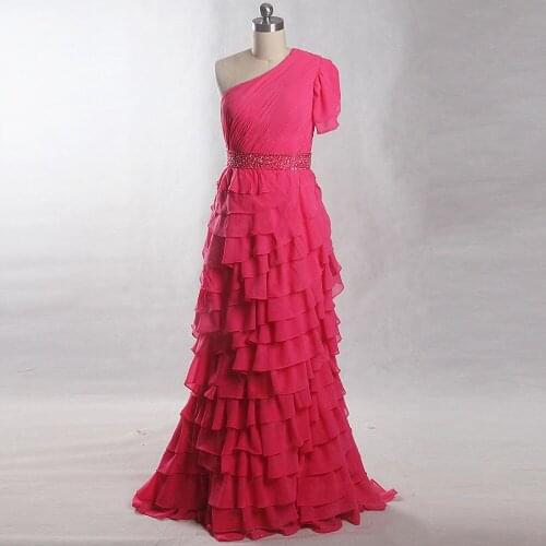 RSE817 One Shoulder Tiered Layers Chiffon Prom Dress Plum Color Long Dresses For Wedding Evening Mermaid Party Dress