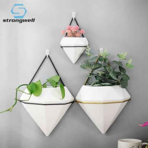 Strongwell Home Decoration Flower Pots Wall Hanging Crafts Green Plants Arrangement Dry Flower Vase Decoration Ornament Gifts