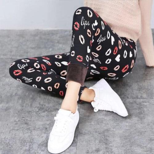 Autumn winter plaid stripe floral printed warm leggings santa lip heart flower patten pant thick velvet chrismass santa leggings