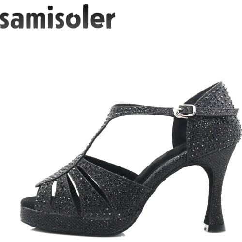 Latin Dance Shoes with Platform Jazz Shoes Dance Ballroom Shoes Girls Rhinestone High Heels Glitter Salsa Dancing Shoes