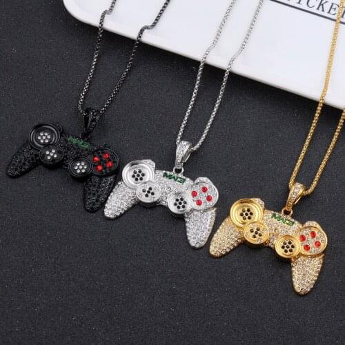 Hip-hop Jewelry Game Console Handle Necklace Pendant Gold Chain Cubic Zirconia Necklace Charms for Children Boys Birthday Gifts