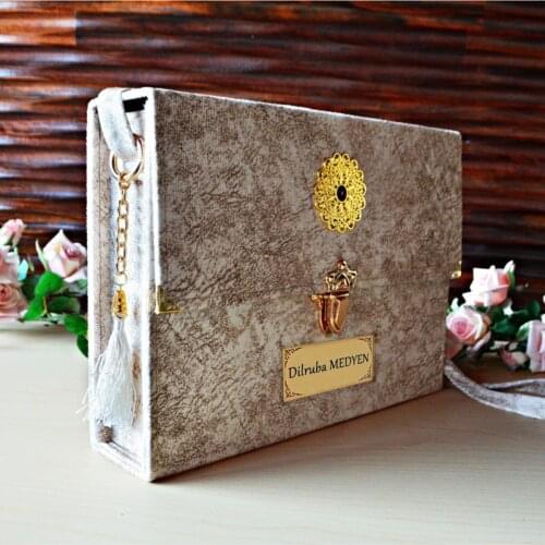 Hatim 30 Juz Lecterns Size (21x29cm) Nubuck Velvet Bag Cream Koran I Holy