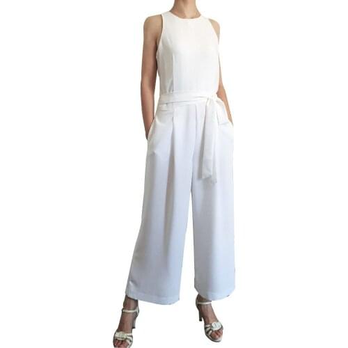 Womens Cropped Wide-Leg Black Round Neck Sleeveless Summer Jumpsuit 2018 Office Work Wear Elegant Wide Leg Jumpsuit Rompers