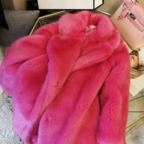 2020 winter women medium long rose red thick warm faux fur coats sweet turn down collar loose plus size fake fur outerwear A248
