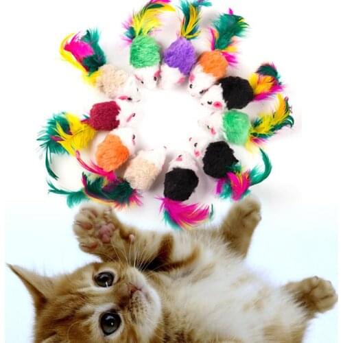 1/10Pcs False Mouse Toys for Cat Kitten Funny Playing Cat Toy with Colorful Feather Plush Mouse Toys Pet Cat Products
