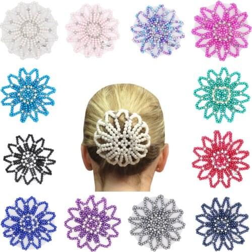 Furling Girl 1 PC Hand Made Crochet Pearl Elastic Hair Nets Ballet Dancing Snood Net Hair Bands Bun Covers Ornament for Ladies