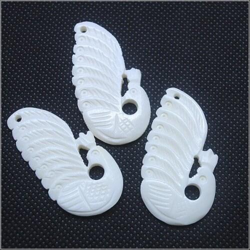 3pcs nature bone beads bone pendants peacock white beads pendants new carving unique beads wholesale size 43x22mm
