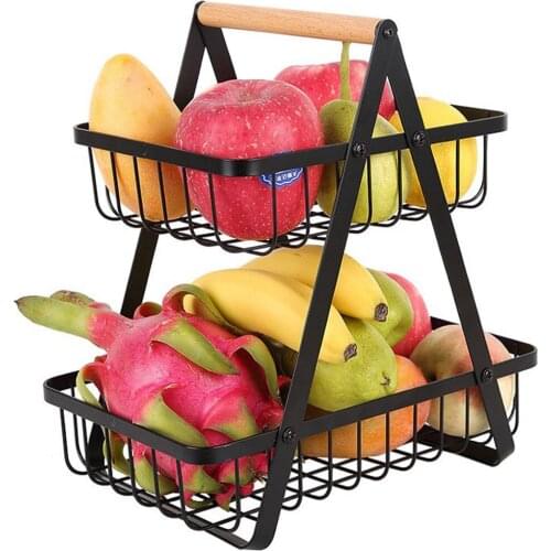 2-Tier Metal Fruit Basket Portable Kitchen Storage For Fruits Vegetables House Removable Food Container Kitchen Fruit Vegetable