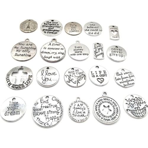20PCS/pack English Alphabet Inspirational Metal Labels DIY Sewing Craft Clothing Bags Tags Pendant Decoration Supplies