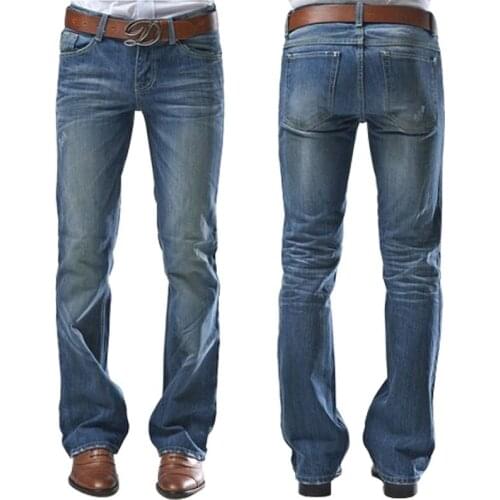 2021 Micro Flared Jeans For Men Boot Cut Denim Pants Middle Waist Korean Version Slim Casual Male Fashion Blue Biker Trousers