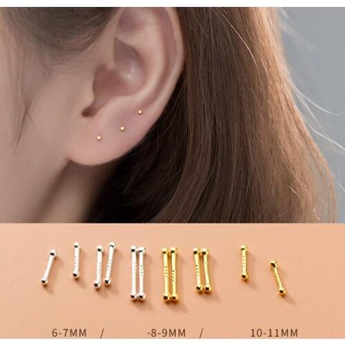 4 Pairs Women 925 Sterling Silver Studs Piercing Tragus Earrings Small Ball Ear Bone Nail/Stick Studs Prevent Allergic