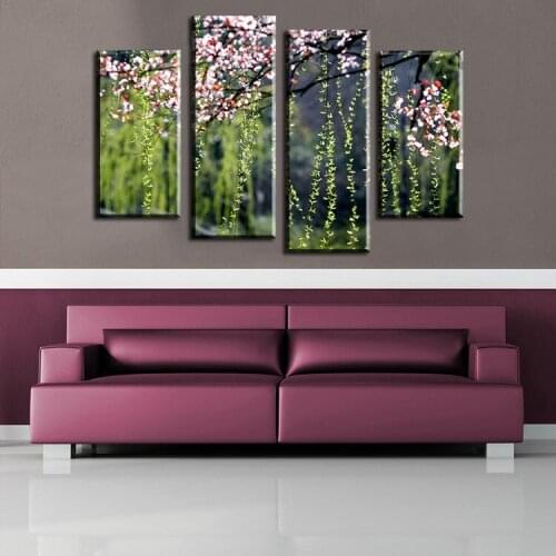 4PCS The plum flower and willow Wall painting print on canvas for home decor ideas paints on wall pictures art No framed
