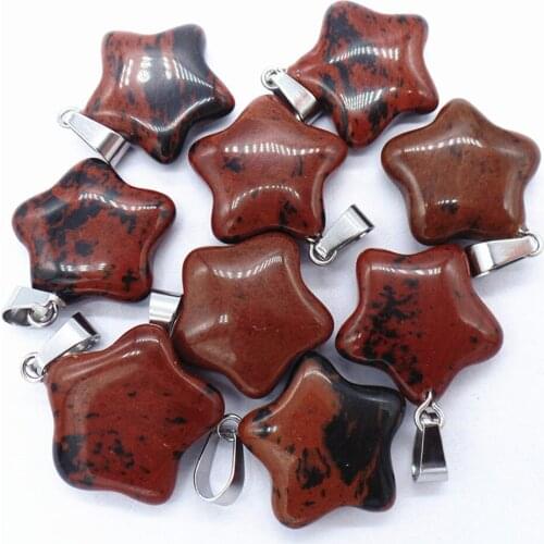 50Pcs 20x7mm Wholesale Natural Brown&Black Mahogany Obsidian Pentagram Pendant Bead DIY Earrings Jewelry Accessories S629