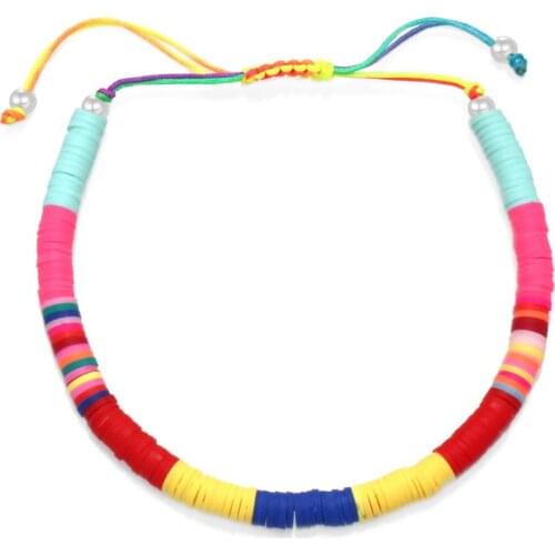 6mm Rainbow Multicolored Polymer Clay Heishi Beads Adjustable Anklet Women 2020 New Summer Chic Record Bead Handmade Jewelry Her