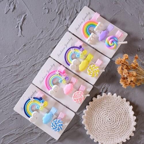 60set/lot 3pcs/set Rainbow Lollipop Hair BB Clip Cartoon Hairpins Hair Accessories HA1118
