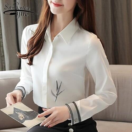 Embroidery White Shirt 2019 Autumn New Fashion Women Blouse Long Sleeve Casual Tops Loose Shirt Blusas Feminina 7092 50