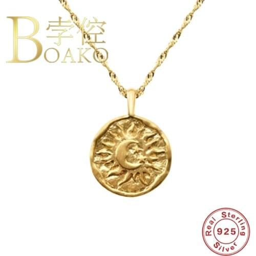 BOAKO Round Moon Clavicle Chain 925 Sterling Silver Necklace For Women Jewelry Choker Necklace Collares Bijoux Collar For Gift