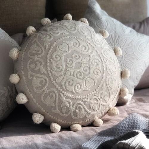Boho Cotton Pillow Case Floral Embroidery Pillows Cover Nordic Square Round Pillowcase Sofa Playroom Bed Home Decorations