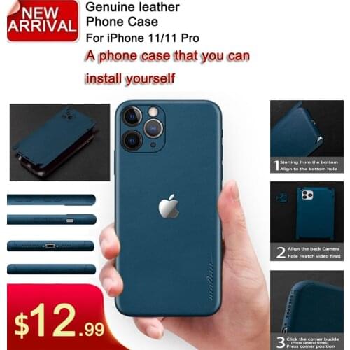 For iPhone 11 Pro Case,Luxury Genuine leather sticker Phone Case for iPhone 12 pro max 11 case full protector leather back cover