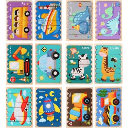 Wooden Puzzles Baby Kids Toddler Educational Jigsaw Animal Vehicle Toys