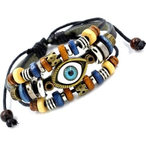European and American new fashion retro beads adjustable temperament men and womens all-around Leather Bracelet wholesale