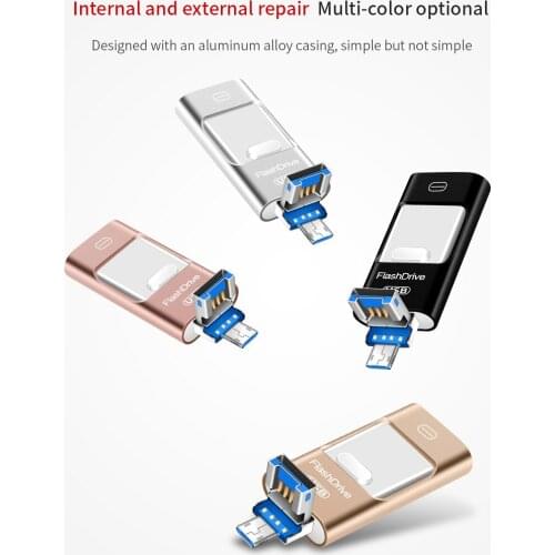 Otg USB Flash Drive 3 in1 For iPhone X/8/7/7 Plus/6/6s/5/SE/ipad Usb Key Pendrive 3.0 HD Memory Stick 16GB 32GB 64GB 128GB 256GB