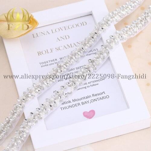 FZD 1 Yard Solid Handmade Hot Fix Sewing Beaded Crystal Stones clear Rhinestone appliques For Wedding Dress Sash Waistband