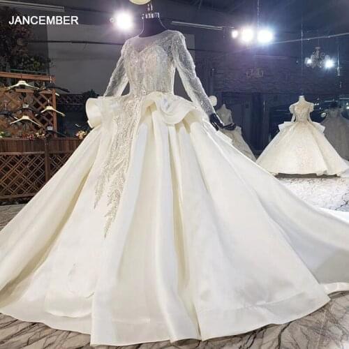 HTL1647 Can Reveal Sexy And Charming Clavicle Wedding Dress 2020 Big Train Long Sleeve Sequined O-Neck свадебные платья