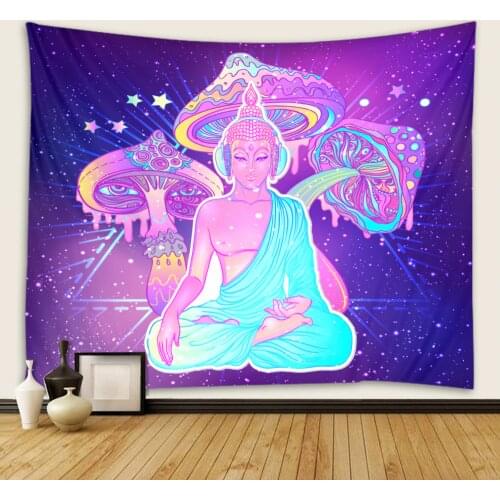 Indian Buddha statues meditate and Meditation Podomician style tapestry background decorative hanging cloth soft hanging cloth