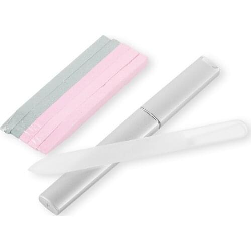 5pcs + glass Nail Art Grinding Stone Bar File Exfoliate Quartz Scrub Carving Rod Cuticle Remover Stick Pusher Manicure Tools