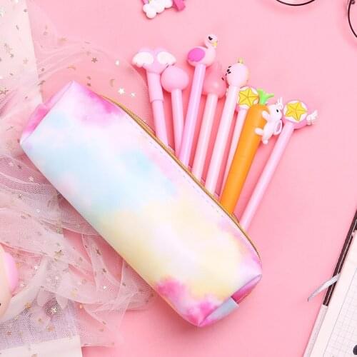 Kawaii Colorful Pencil Case Large Capacity Durable Pencil Cases Pink Pencil Box School Supplies Cute Stationery Pens