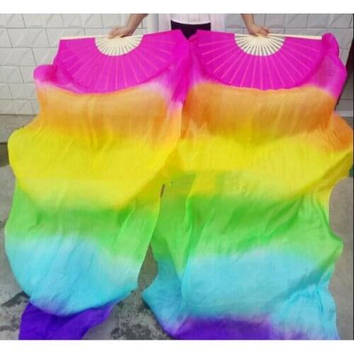 Classic 180cm Bellydance Silk Veil Rainbow Horizontal 1 Pair 100% Silk Women Stage Show Props Free Shipping