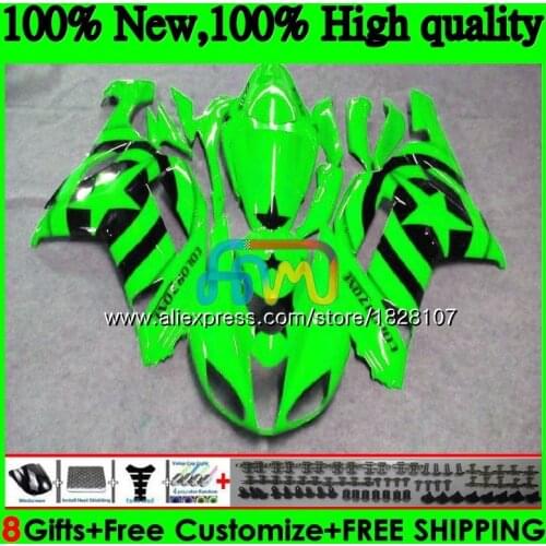 Body For KAWASAKI ZX 6R 6 R 600CC ZX636 10BS.76 ZX-636 ZX600 600 CC ZX-6R ZX Green stars 636 ZX6R 07 08 2007 2008 Fairings kit