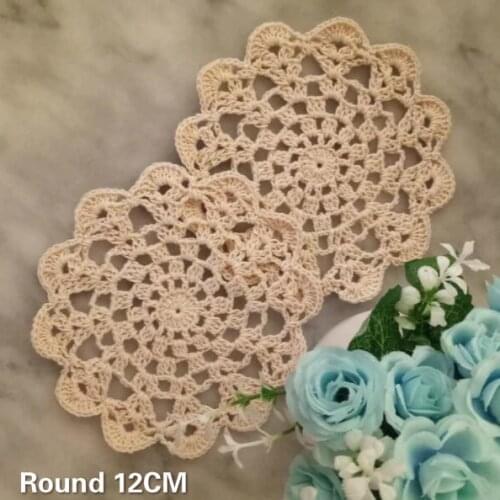 12CM Round Kitchen Cotton Lace Table Cloth Placemat Handmade Crochet Flowers Doily Wedding Napkins Banquet Party Cup Coaster Mat